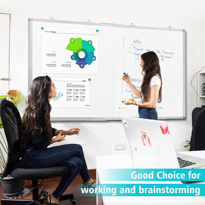 Magnetic White Board Dry Erase Board for Wall，72" x 40" Wall-Mounted Aluminum Frame Marker Board, Foldable Portable Whiteboard with a Long Pen Tray for School, Classroom, Office & Home
