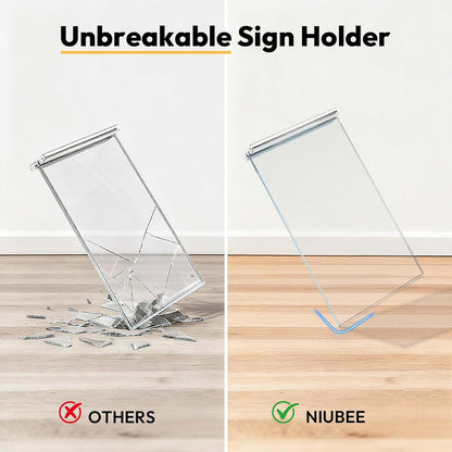 NIUBEE Acrylic Sign Holder Unbreakable: 8.5 x 11 Flyer Stand for Outdoor Vendor Event Booths - Clear Price List Paper Display for Craft Fair Market Table - 3 Pack