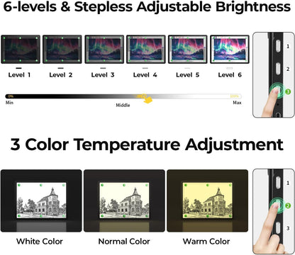 Zocelight Rechargeable A3 Light Board with Built-in Stand & Bag,Super Bright Magnetic Light Box for Tracing,Wireless Light Pad for Diamond Painting,Side Buttons,LED Light Table for Drawing,Sketching