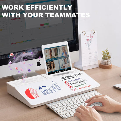 TSJ OFFICE Small Desktop Whiteboard -Glass Dry Erase Board Computer Keyboard Stand White Board Surface Pad with Drawer, Desk Organizers with Accessories for Office, Home, School Supplies - White