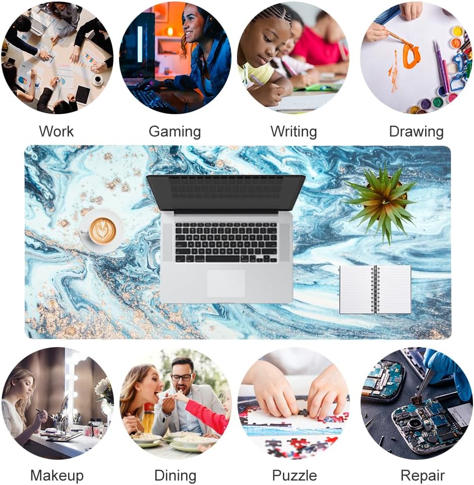 QIYI Large Mouse Pad, Cute Pink Desk Mat for Desktop, Women Girls PU Leather Desk Pad Waterproof Gaming Mousepad, Rose Gold Marble Computer Protector Writing Pad for School Office Home 31.5" x 15.7"