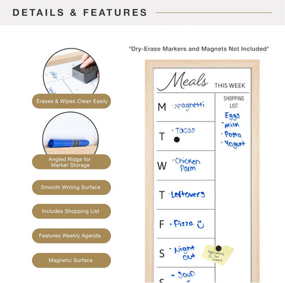 MCS Dry Erase Weekly Planner 11x24 Walnut Framed Calander Whiteboard for Wall, Plan Your Week with Family Weekly Planner for Dinners, Sports, Events & More
