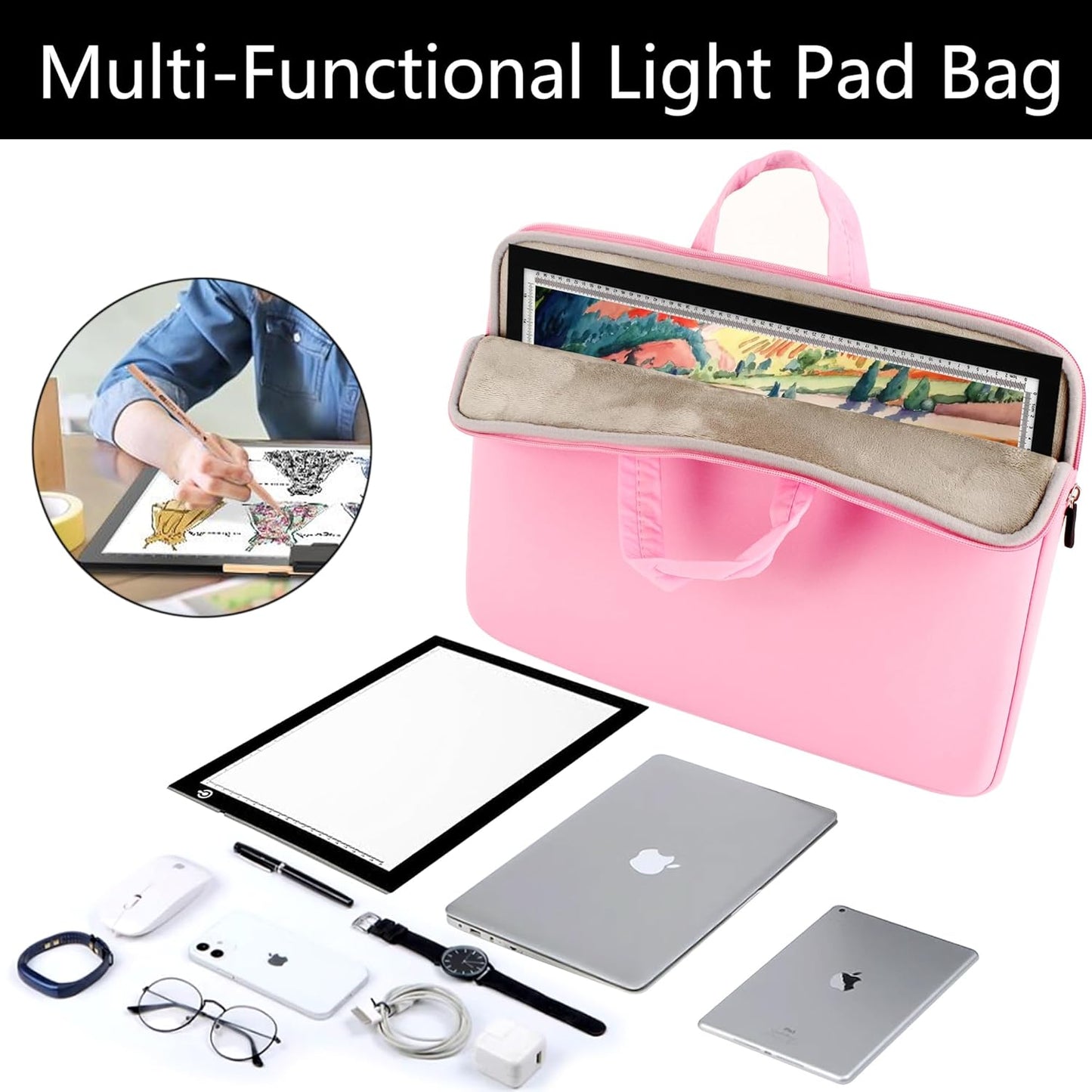 A3 Light Pad Carrying Bag for Diamond Painting,Diamond Painting Light Pad Bag,Laptop Tote Bag,Tracing Light Board Carrying Bag,Padded Fleece Liner Protective Case for A3 Light Pad