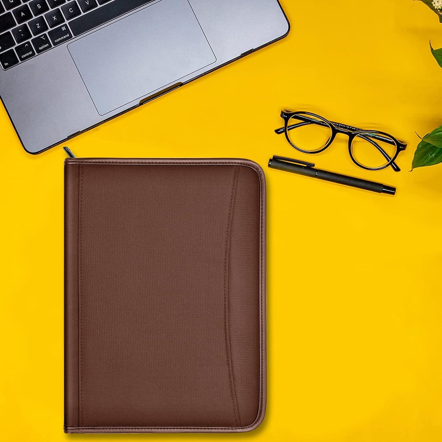 Zippered Portfolio Organizer/ A4 Refillable Lined Writing Notepad Folder Case/Fabric-Covered Padfolio Binder with Interior Storage Pocket for Men Women.Classic Black
