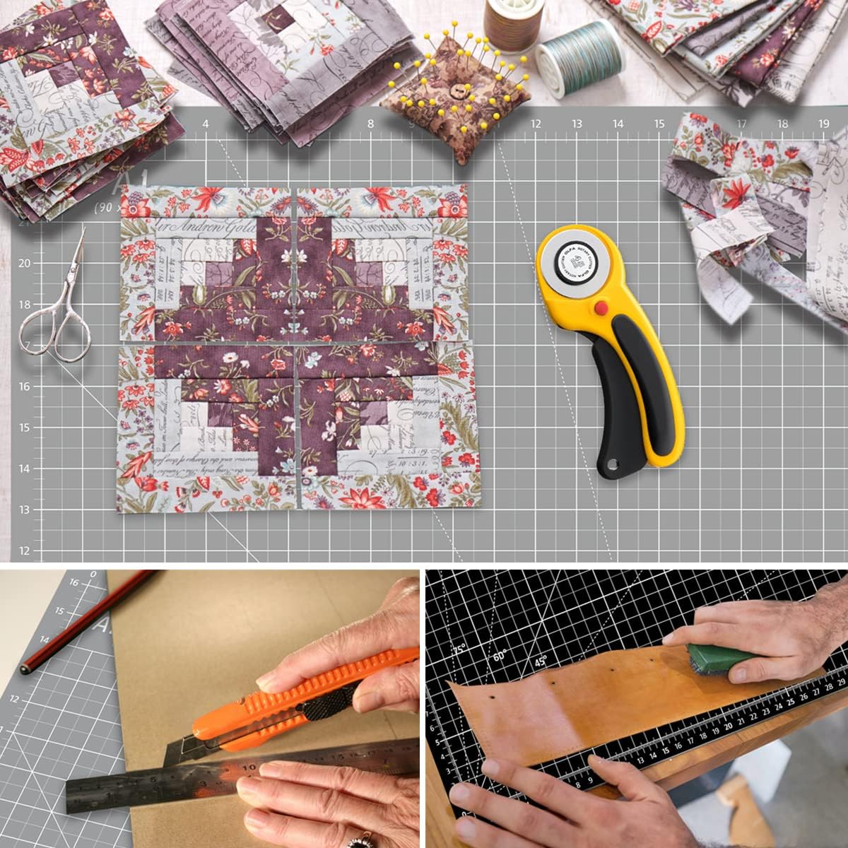 HEADLEY TOOLS 18" x 24" Thickened Self Healing Cutting Mat, A2 Rotary Cutting Sewing Mat for Crafts, Double Sided 5-Ply Table Cutting Board for Fabric Quilting Leather Arts Hobby Project, Grey/Black