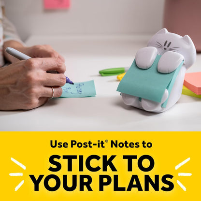 Post-it Dispenser, Sticky Note Holder, White Cat Design, Includes 45 Pop-Up Sheets of 3 in x 3 in Pink, Sticky Notes Holder for Desk, Classroom or Office Supplies