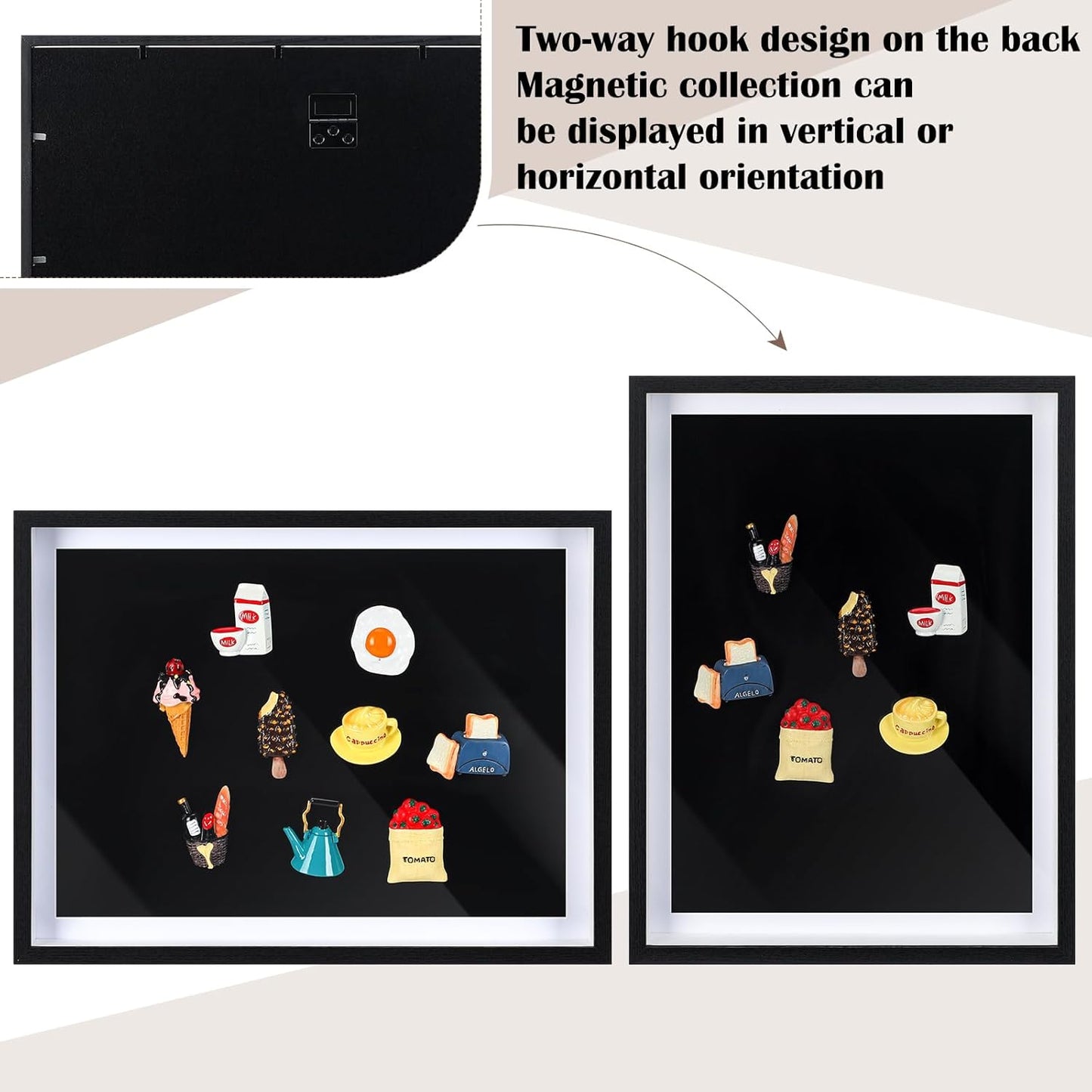 Vicenpal 1 Pcs Large Magnetic Board 16" x 12" Magnet Display Board Removable Souvenir Fridge Magnet Frames Case for Wall Dust Proof Magnetic Shadow Box for Wall Table Refrigerator (Black)