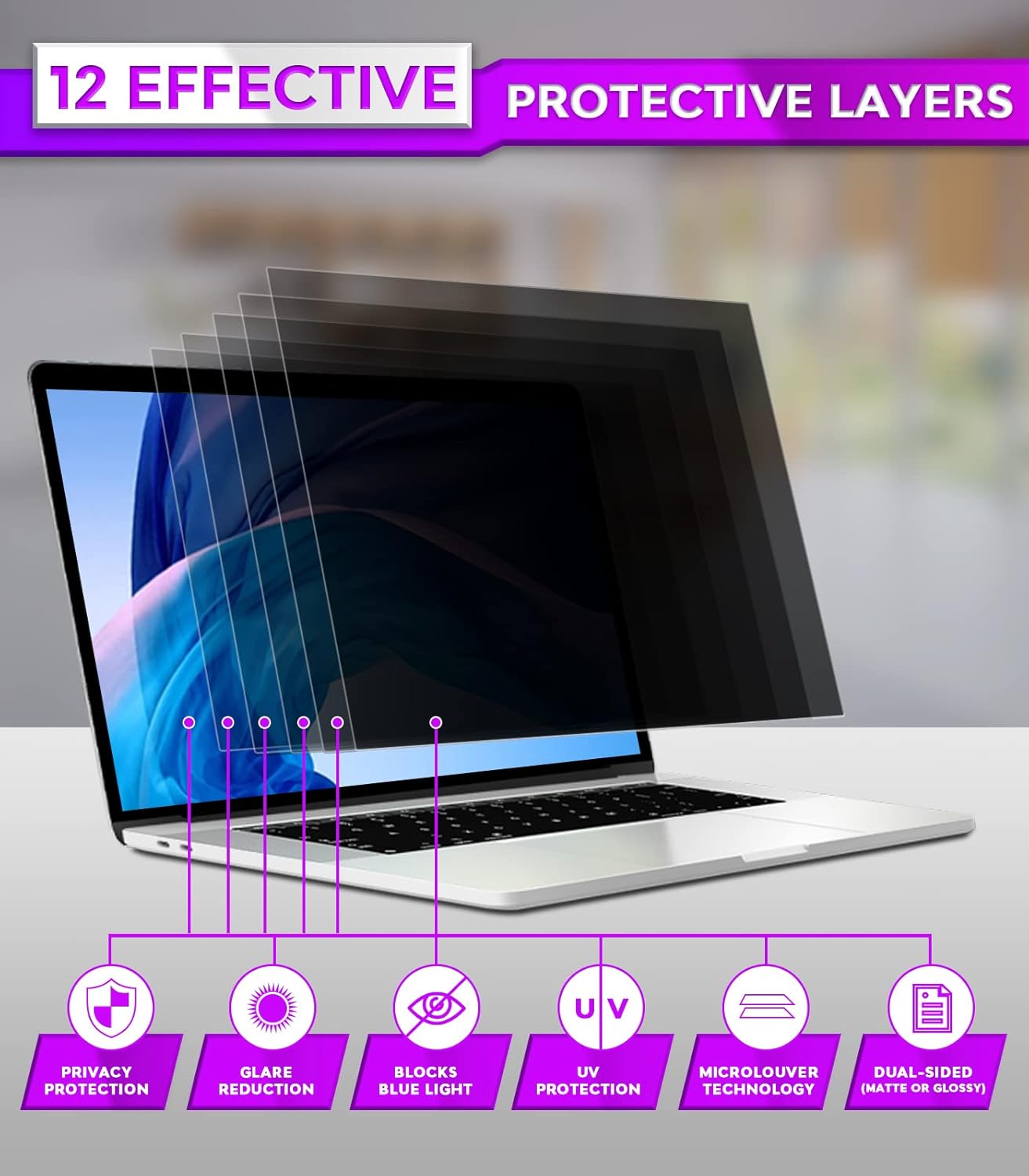 PYS Magnetic Laptop Privacy Screen Filter 15.6 Inch 16:9 - Detachable Computer Screen Privacy Shield, Anti-Glare Blue Light, Removable 15.6" Screen Protector for Lenovo, HP, Dell, Acer, ASUS