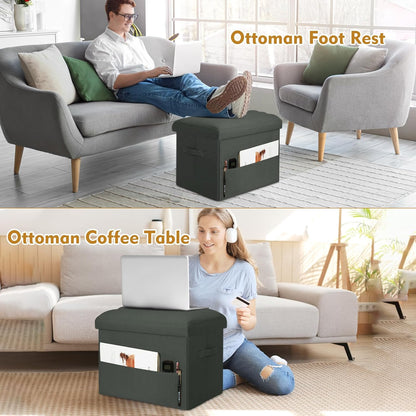 Storage Ottoman with Extra Thick Foam Padded Seat, Foldable Foot Rest Stool with Linen Fabric, 43L Ottoman with Storage Bench for Bedroom Living Room, Holds Up to 300lbs, 17x13x13in, Dark Gray