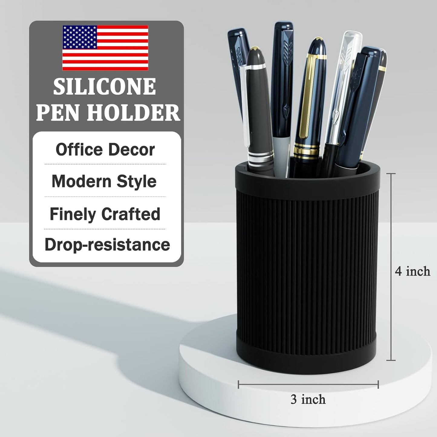 HighHerz Aesthetic Pen Holder For Desk, Modern Silicone Pencil Holder, Stylish Office Desk Decor, Made of 5 mm Thickened Premium Silicone, Office Desk Organizer And Accessories (Black)