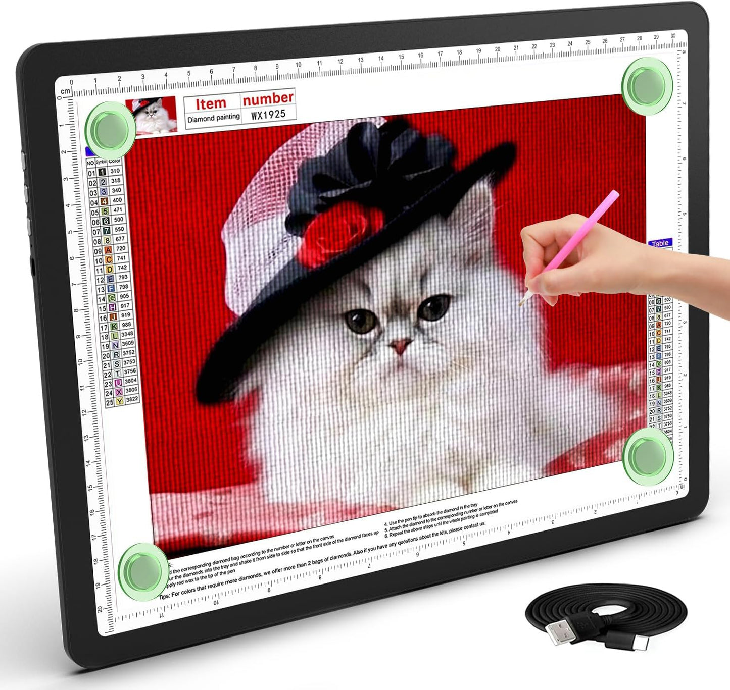 TSOCOS 11000Lux A4 Diamond Art Light Board with Carry Bag, High-Brightness Light Pad with Side Physical Buttons & 6 Levels of Brightness, 3 Colors Light Box for Tracing, Diamond Painting