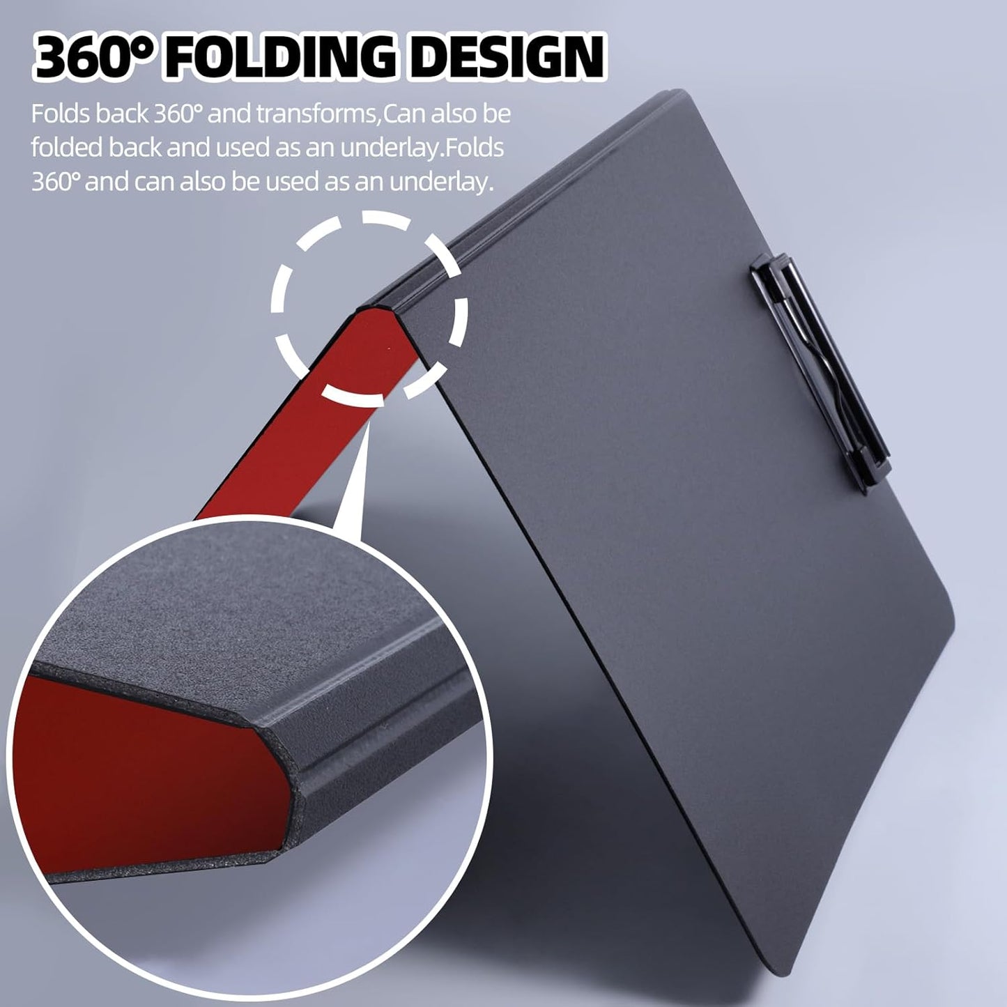 FRETONBA Clipboard Folder, A4 Foldable Clipboard with Horizontal and Vertical Double Metal Clips, 360 Degree Foldable Binder Clipboards with Pen Holder, File Cover Work Folder Clipboards, Blue