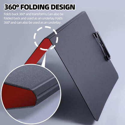 FRETONBA Clipboard Folder, A4 Foldable Clipboard with Horizontal and Vertical Double Metal Clips, 360 Degree Foldable Binder Clipboards with Pen Holder, File Cover Work Folder Clipboards, Blue