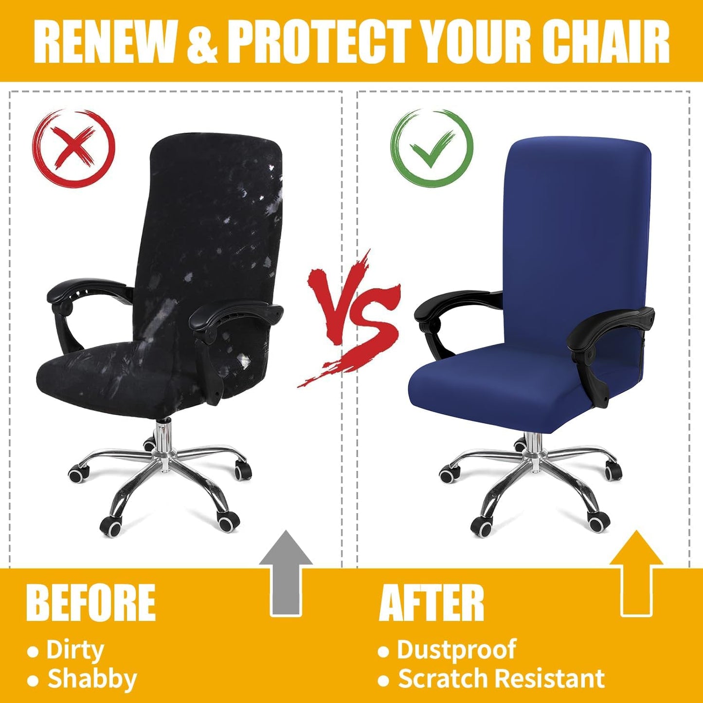 Smiry Stretch Printed Office Chair Armrest Covers, 2 Pcs Soft Fit Removable Washable Computer Desk Chair Arm Covers Protector, Black