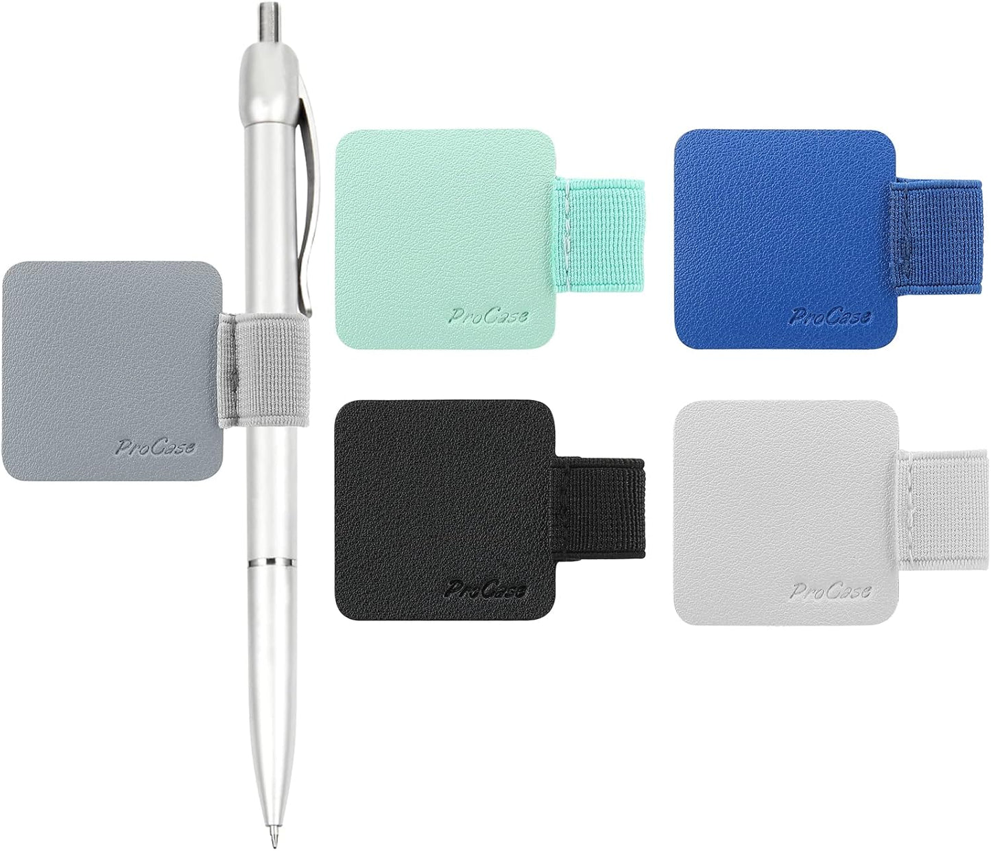 ProCase (5 Pack) Pen Loop Holder for Notebooks Journals Planners Tablet Case, Self Adhesive Leather Pencil Holder with Elastic Loop for Pens, Apple Pencil, Stylus Pen -Black