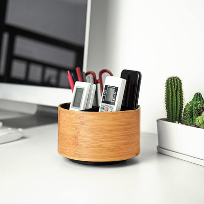 Round Leather Art Supply Organizer,Remote Control Holder,360 Degree Rotating,Multi-Functional Pencil Holder,4 Compartments Desktop Stationary Organizer(1-Fractal Flower) | Round - Colors B