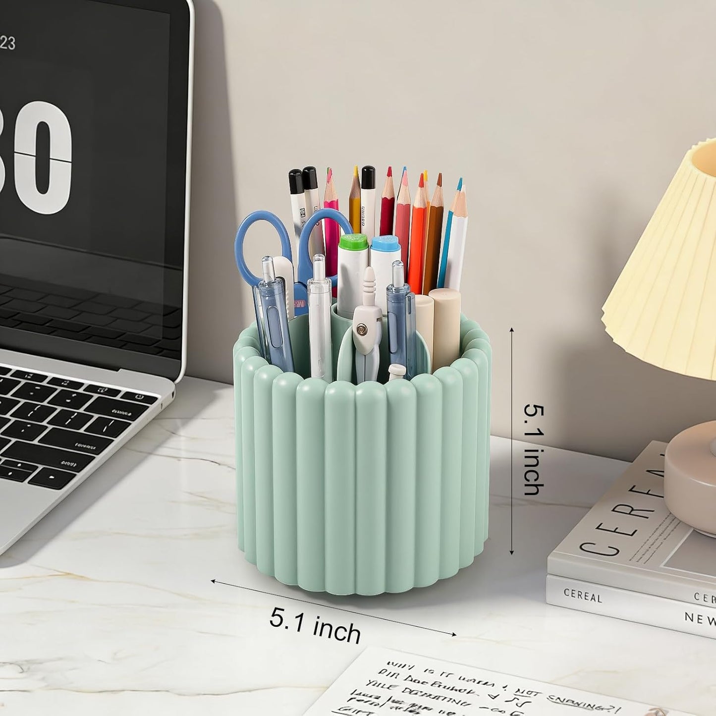 Anyoifax 360° Rotating Pen Holder 7 Slots Desk Organizer Removable Pencil Cup Plastic Art Supplies and Accessories Desktop Storage Box Caddy for Office, School, Home (White)