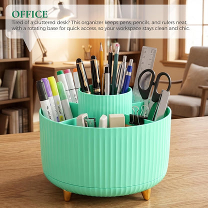 KONVINIT Pencil Pen Holder for Desk, 5 Slots 360 - Degree Rotating Desktop Organizer, Cute Desk Organizers and Accessories for School, Home, Office and Art Supply, Black