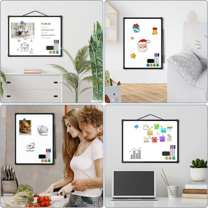 MaxGear Double-Sided Dry Erase Board for Wall, 16"x12" Hanging Whiteboard, Small Dry Erase White Board with 3 Markers and 4 Magnets, Portable Whiteboard for Planning, Drawing, Memo, to Do List