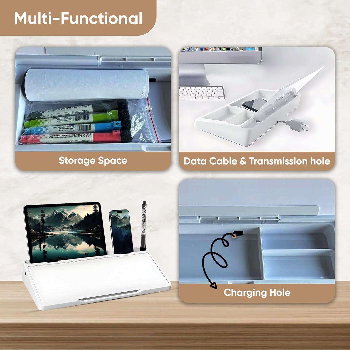 Desktop whiteboard - Glass Desk Dry Erase board with storage- Desk buddy memo board for computer monitor- EXTRA STICKERS Weekly Organizer and Ruler- work from home and office