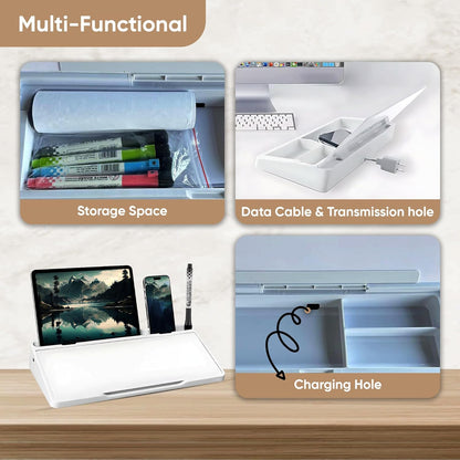 Desktop whiteboard - Glass Desk Dry Erase board with storage- Desk buddy memo board for computer monitor- EXTRA STICKERS Weekly Organizer and Ruler- work from home and office