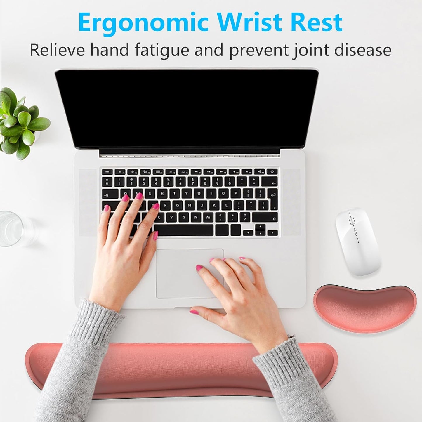 Dapesuom Enlarge Keyboard Wrist Rest, Memory Foam Keyboard Wrist Cushion for Computer Desk Mats Support, Pain Relief Ergonomic Mouse Pad Rests with Non-Slip Base for Gaming, Laptop, Radiant Orchid