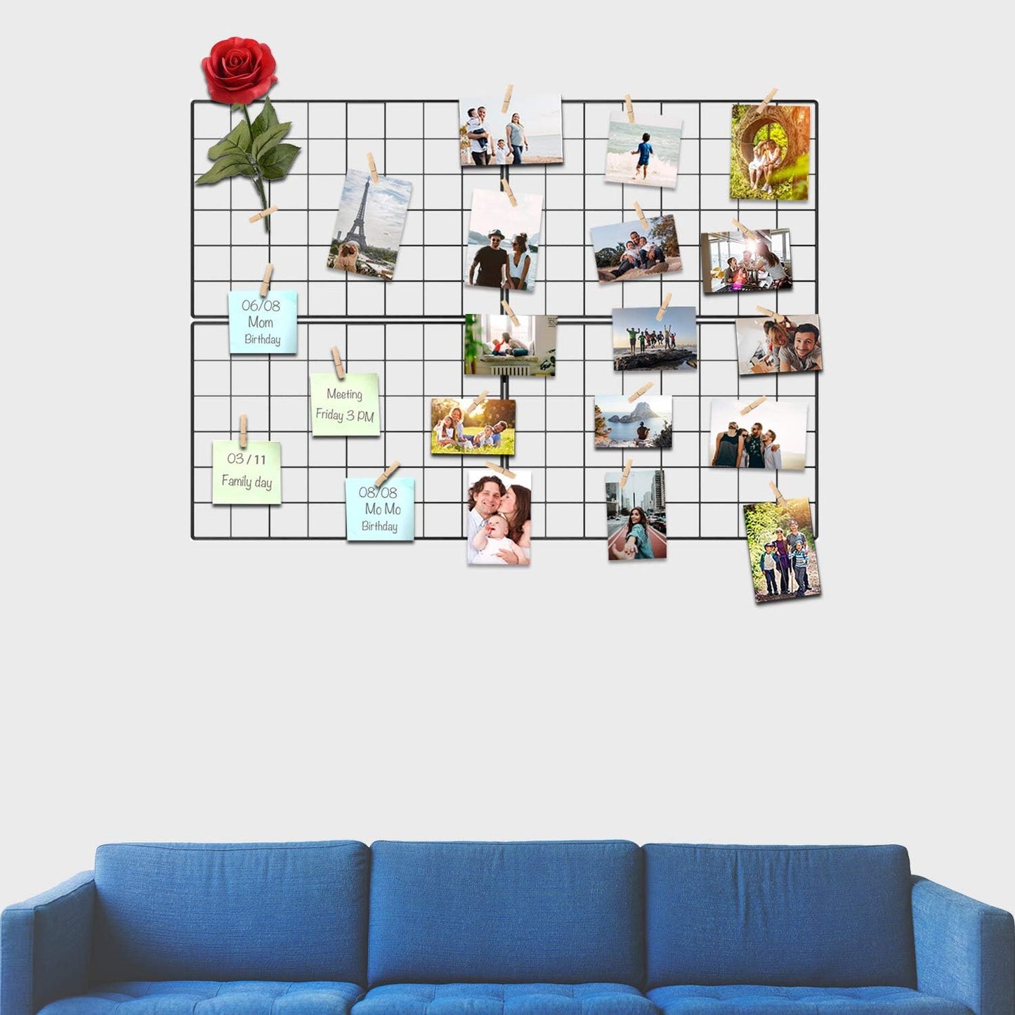 Wire Wall Grid Panel for Photo Display, DIY Iron Picture Frames Collage For Hanging Wall Decor, Foldable Multi Pictures Organizer with 12 Clips, 28'' X 22'' Inch.(2 Pack)