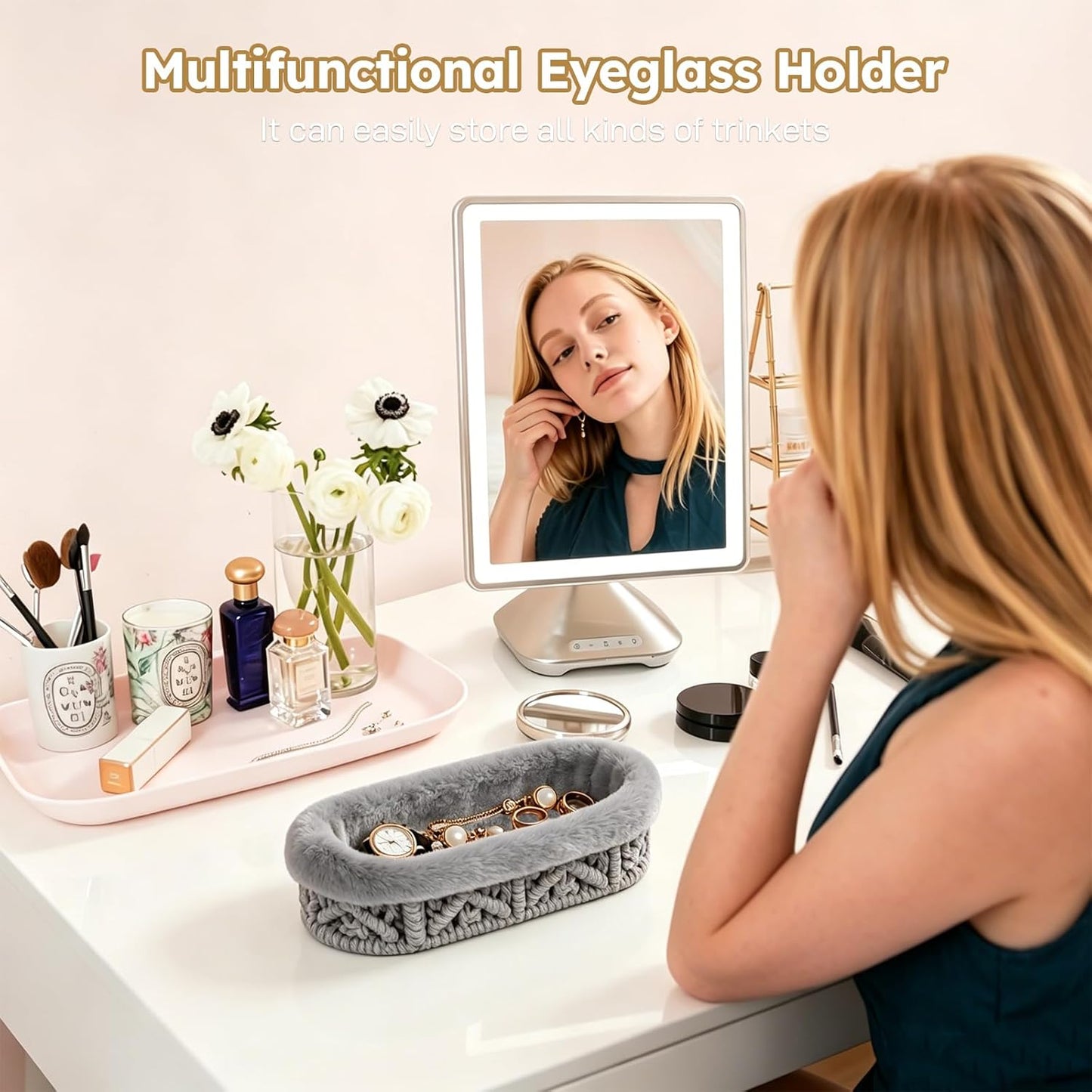 Glasses Holder,Anti-scratch Plush Lined Eyeglass Holder Stand for Nightstand Desk Storage Organizer