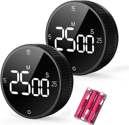 Digital Kitchen Timer with Magnetic, Large LED Display Countdown/Countup Timer, Pomodoro Preset 5/15/25 Mins, Volume & Brightness Adjustable for Cooking Baking Working Studying Silver
