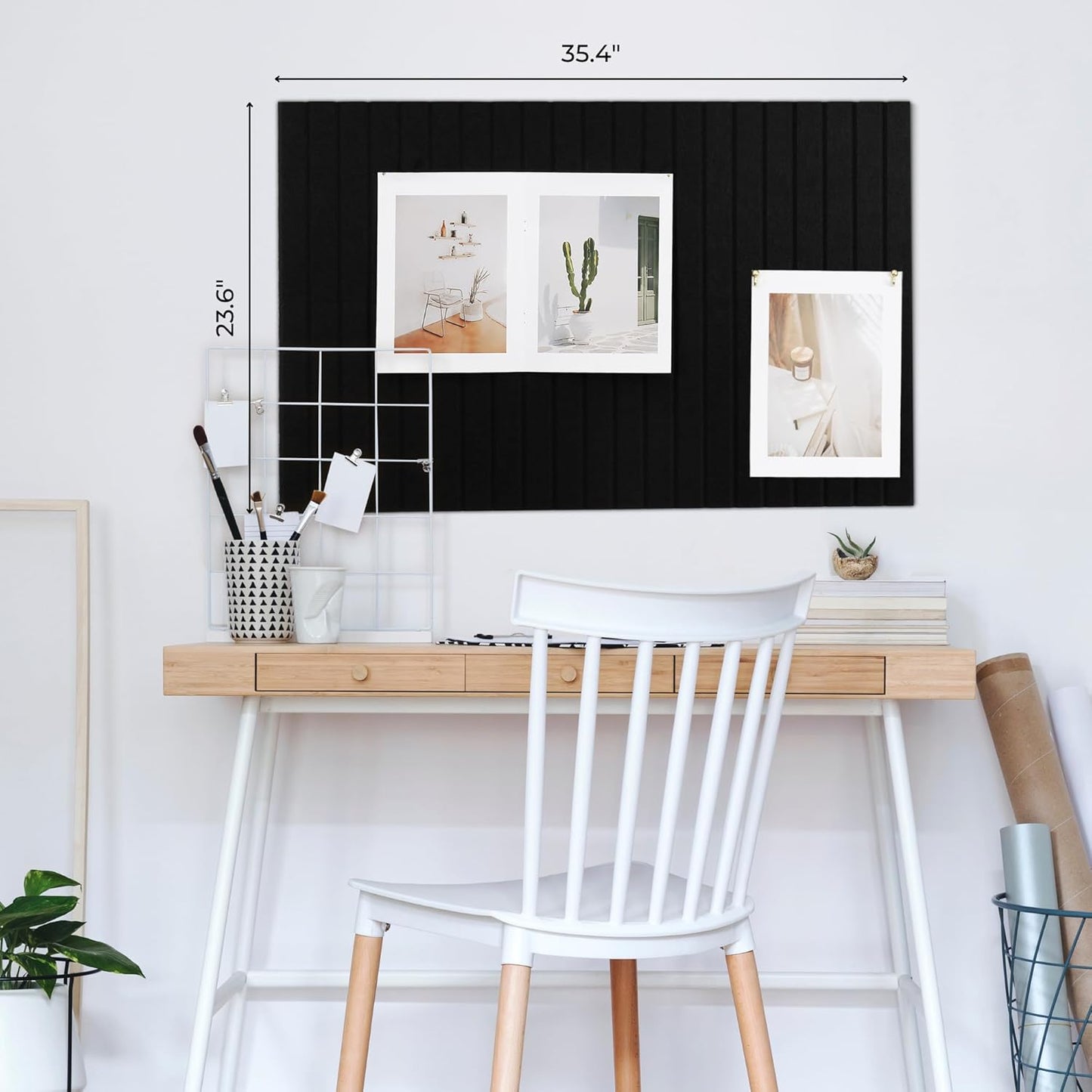 Large Felt Bulletin Board - Stylish Perfectly Sized 35" x 47" Cork Board Alternative for Office & Wall Decor – 12 Customizable Adhesive Tiles w/Golden Pins are Perfect to Display Your Photos