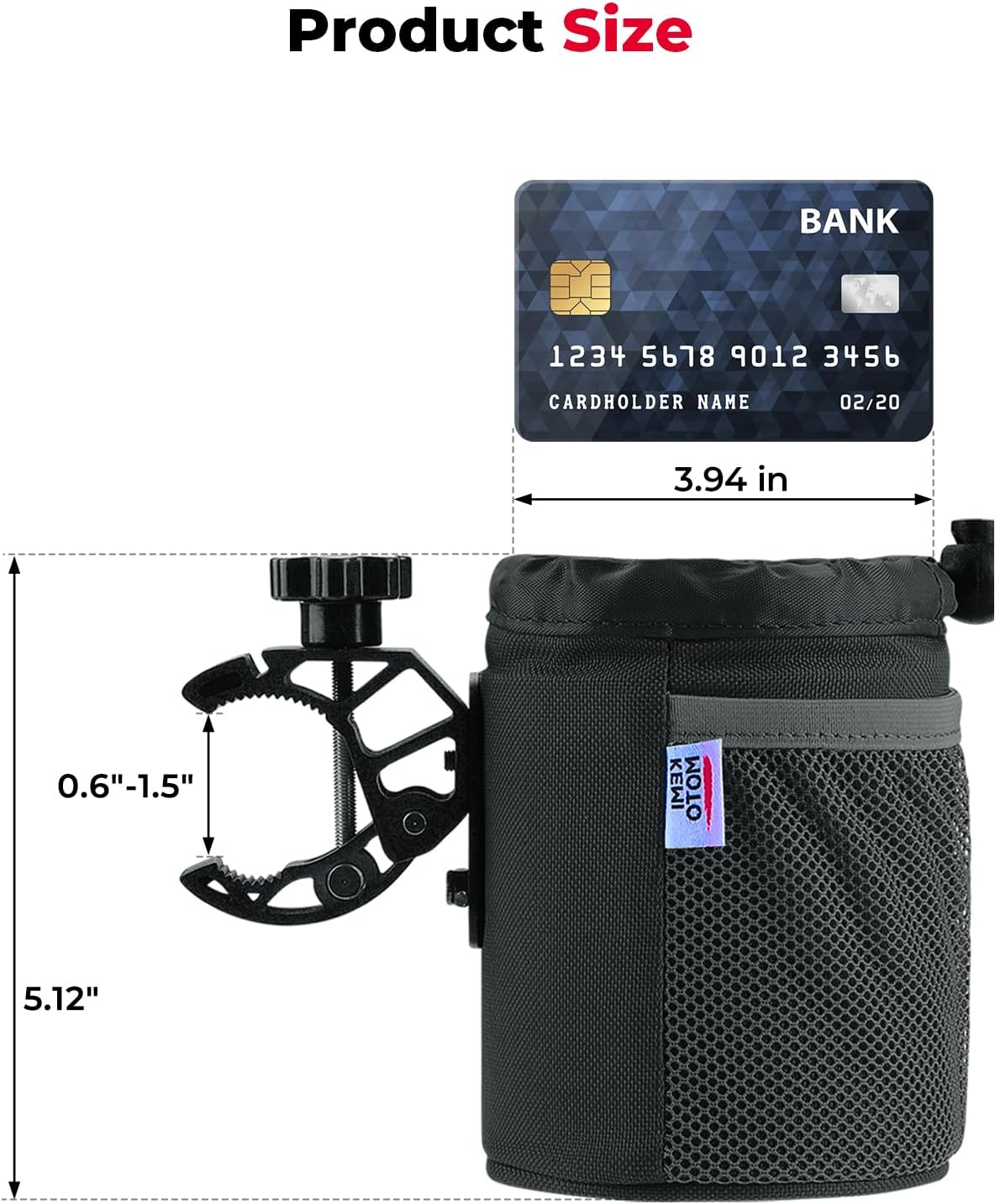 KEMIMOTO Wheelchair Cup Holder, Oxford Fabric Drink Cup Holder with Alligator Clamp for Motorcycle, Walker, Stroller, Scooter, Wheelchair, ATV, Bike, Golf Cart, Black