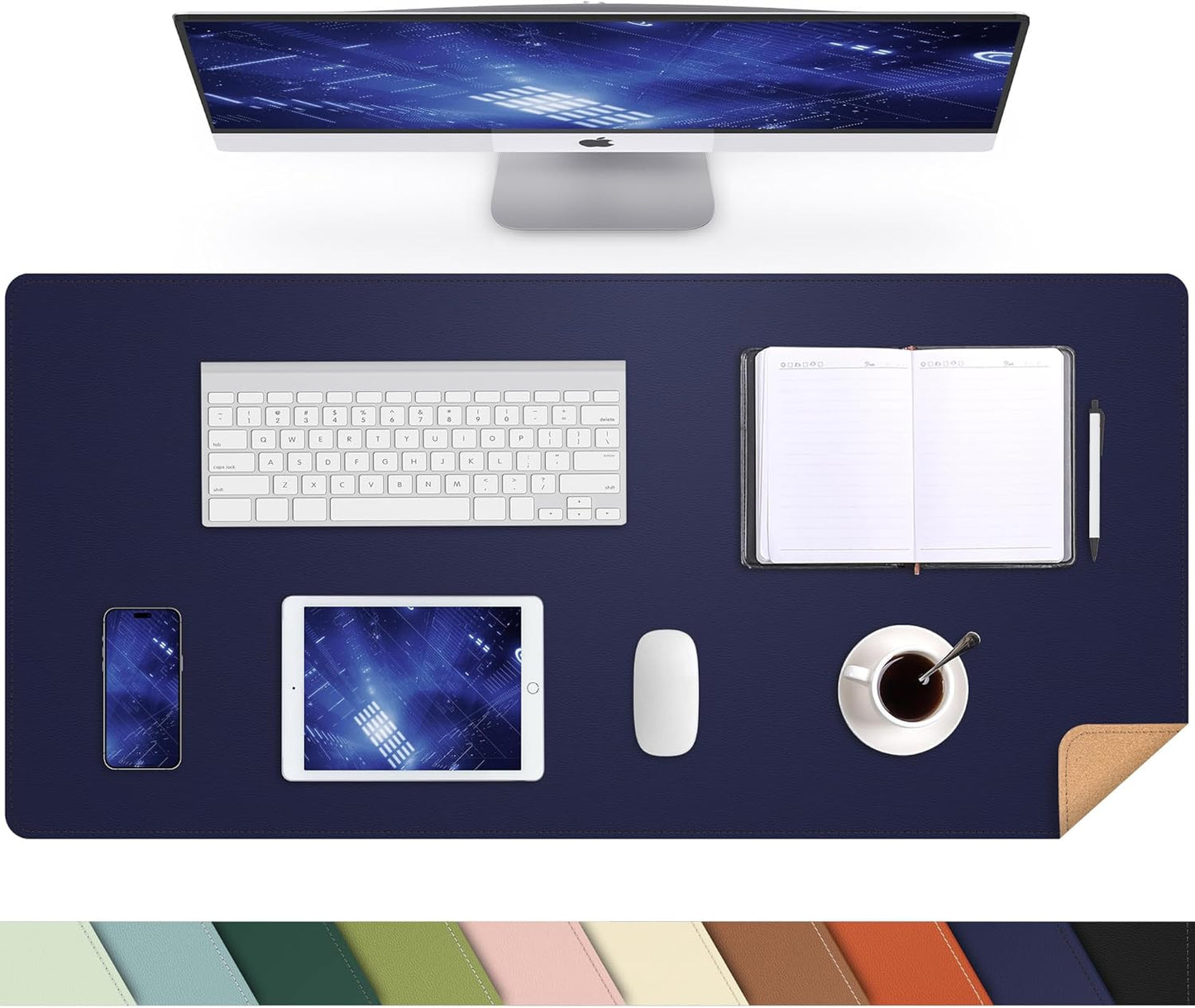 AFIING Large Desk Mat 47" x 17", Dual-Sided Natural Cork & PU Leather Desk Pad, Non-Slip Waterproof Mouse Pad for Office, Home & Gaming, Black