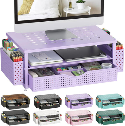 gianotter Monitor Stand Riser, Office Desk Shelf Organizer, Desk Organizer with Drawer and Pen Holder, 2-Tier Computer Stand, Office Organization (Ink)