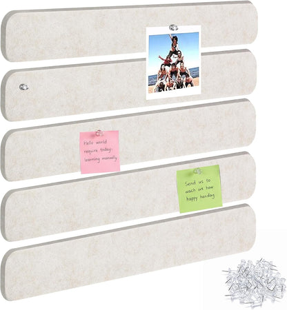 Thboxes 5 Pack Felt Bulletin Board Strips, 13x2 Inch Self Adhesive Felt Pin Boards with 30 Pushpins, Cork Board for Walls Home Office Decor(Black)
