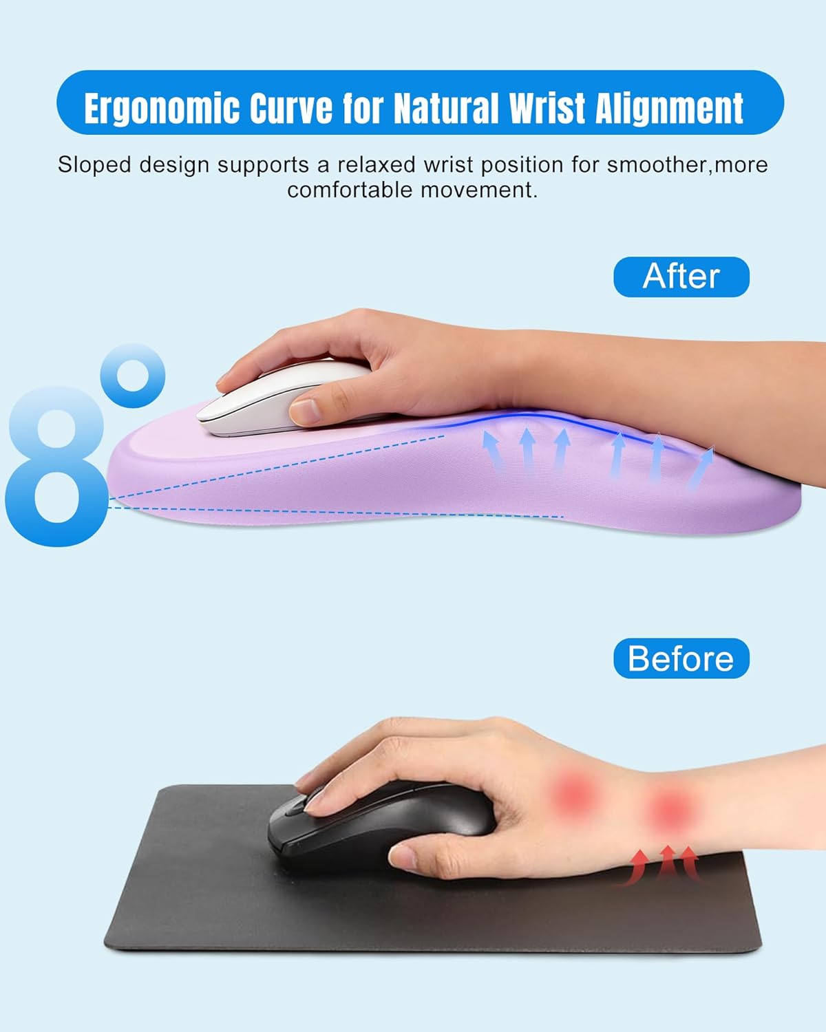 Ergonomic Mouse Pad with Wrist Rest, Slope Design Memory Foam Support, Smooth Lycra Surface, Non-Slip PU Base, Comfortable Mouse Mat for Office, Home, Computer Desk (Black)