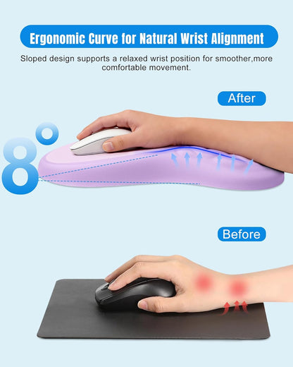 Ergonomic Mouse Pad with Wrist Rest, Slope Design Memory Foam Support, Smooth Lycra Surface, Non-Slip PU Base, Comfortable Mouse Mat for Office, Home, Computer Desk (Black)