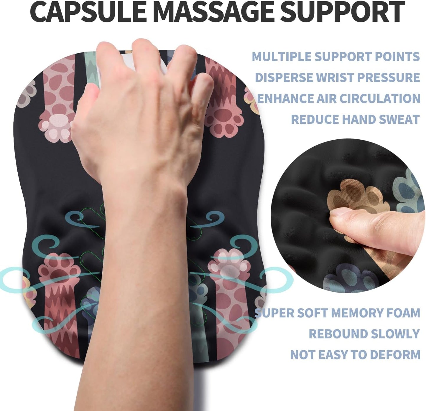 Ergonomic Raised Mouse Pad Wrist Support with Bilateral Slope Memory Foam Mousepad for Wrist Rest and Carpal Tunnel Pain Relief 11.8x7.9〃 Black