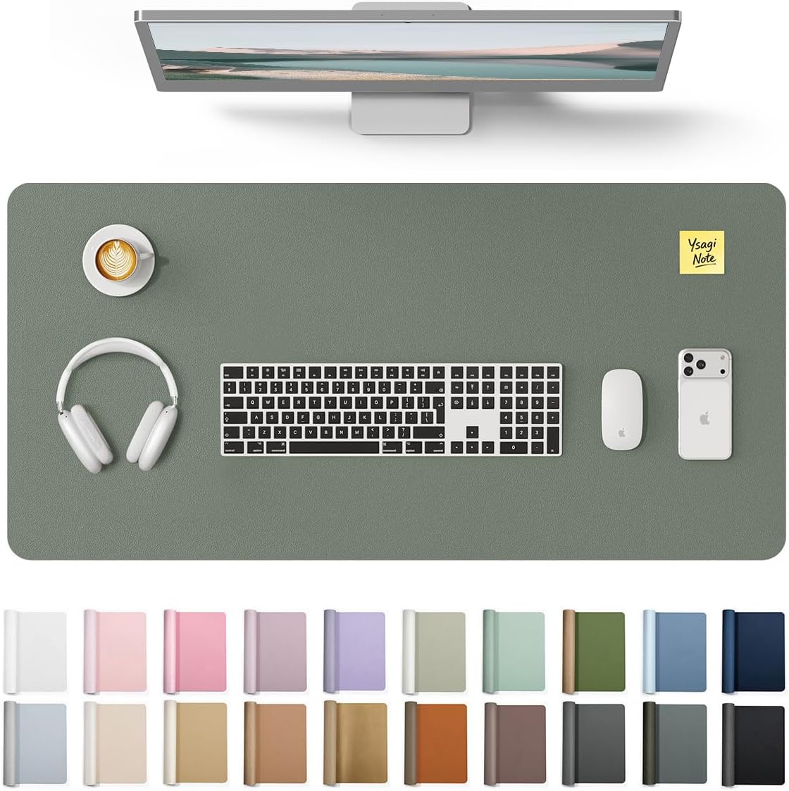 YSAGi Leather Desk Pad Protector, Large Mouse Pad, Non-Slip PU Leather Desk Blotter, Waterproof Writing Pad for Office and Home (31.5" x 15.8", Eggshell) - Colors B