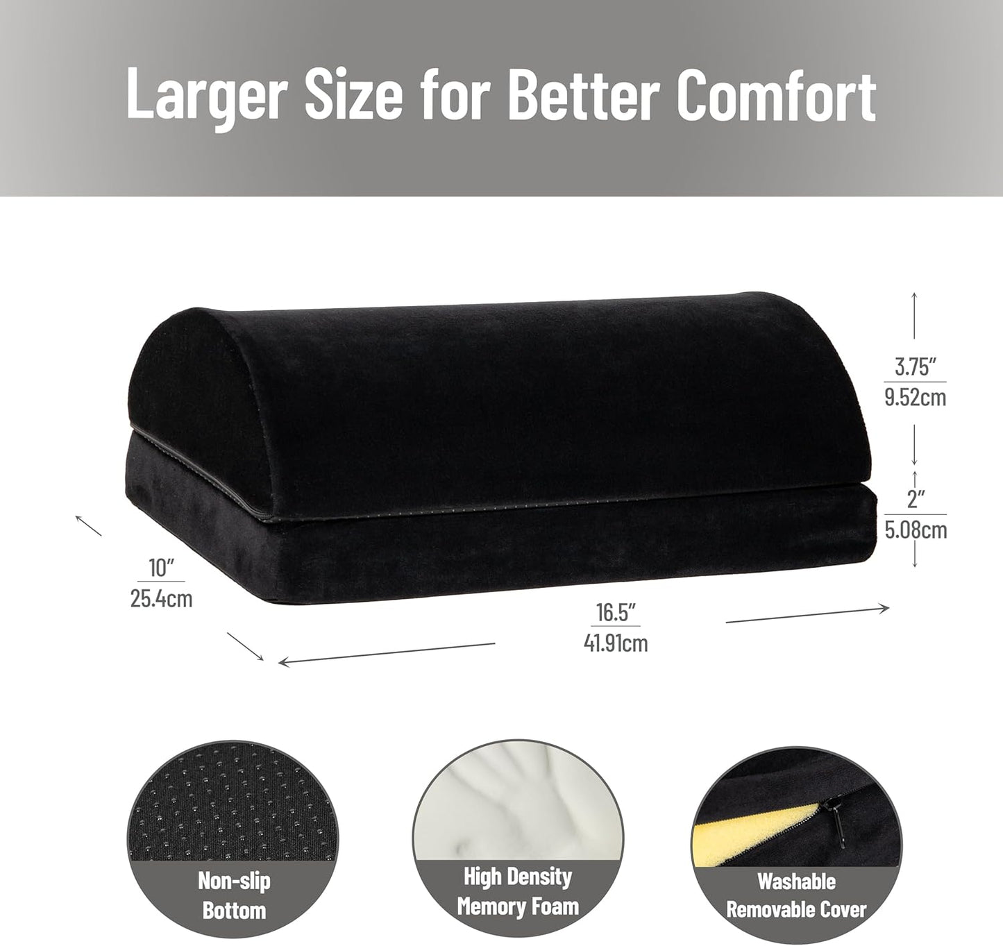 Mind Reader Air-Cloud Memory Foam Under Desk Footrest, Ergonomic Support for Back, Hip, Legs, Knees & Feet, Adjustable Height, Memory Foam, Black