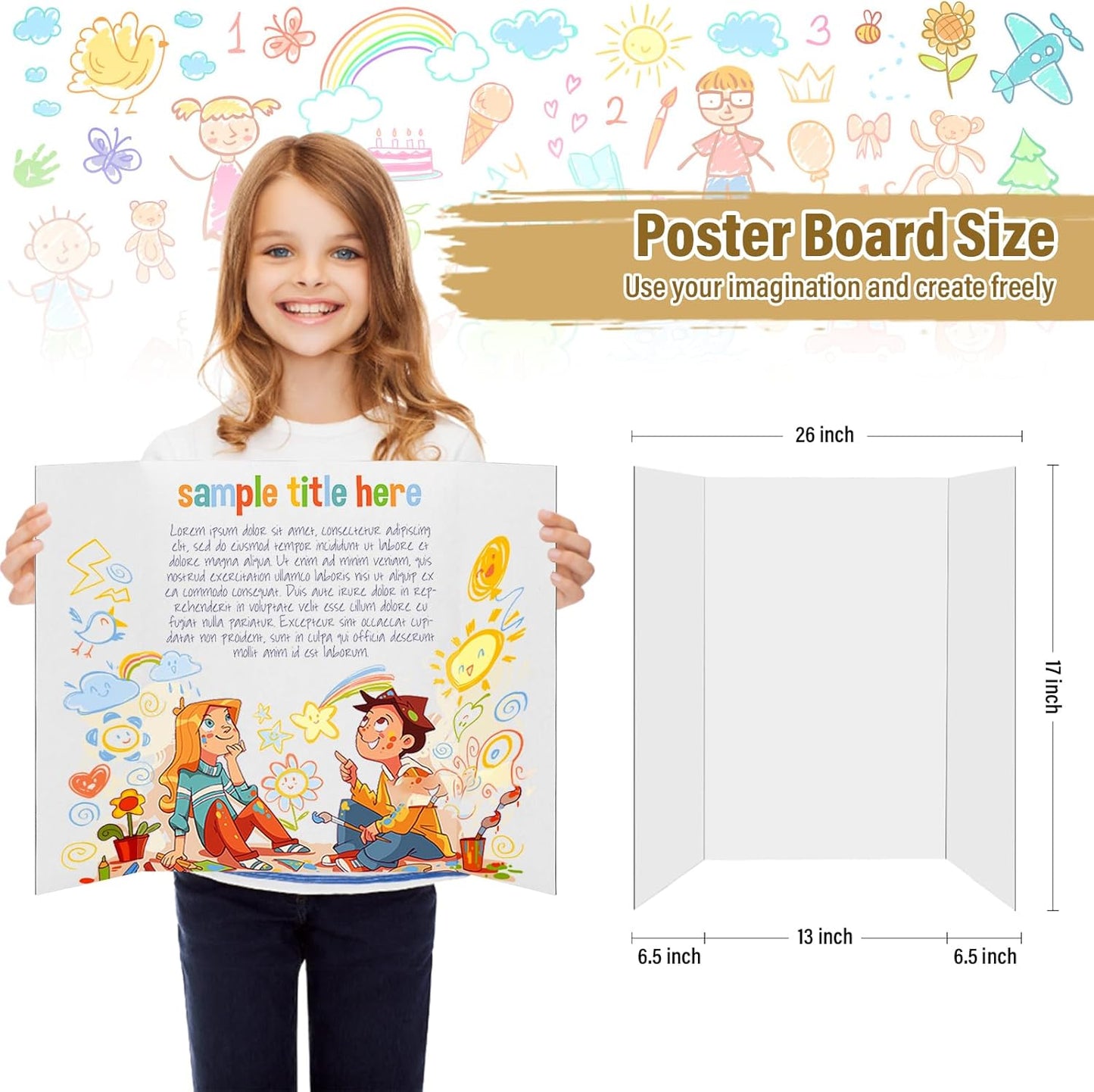 4 Pcs Trifold Poster Board, 21.5x14 inches Small White Poster Board Comes with Sticky Accessories, Corrugated Presentation Boards, Display Board for School Projects, Business Presentations