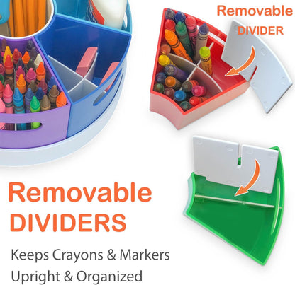8.6" Desk Art Supply Organizer for Kids – Compact Rotating Lazy Susan Art Caddy with Dividers for Crayons, Markers & Pencils, Classroom Storage for Teachers Students Homeschool