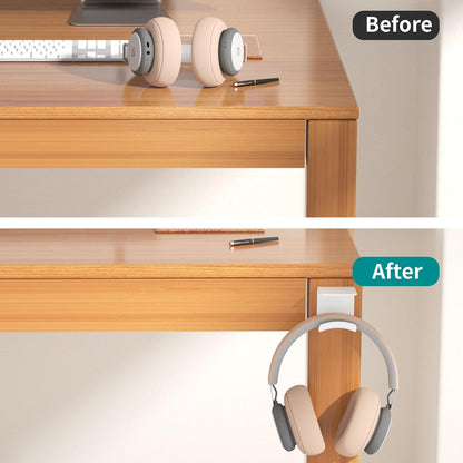 HomeMount Under Desk Headphone Hook - Adhesive Headphone Stand Hanger for Desk - White