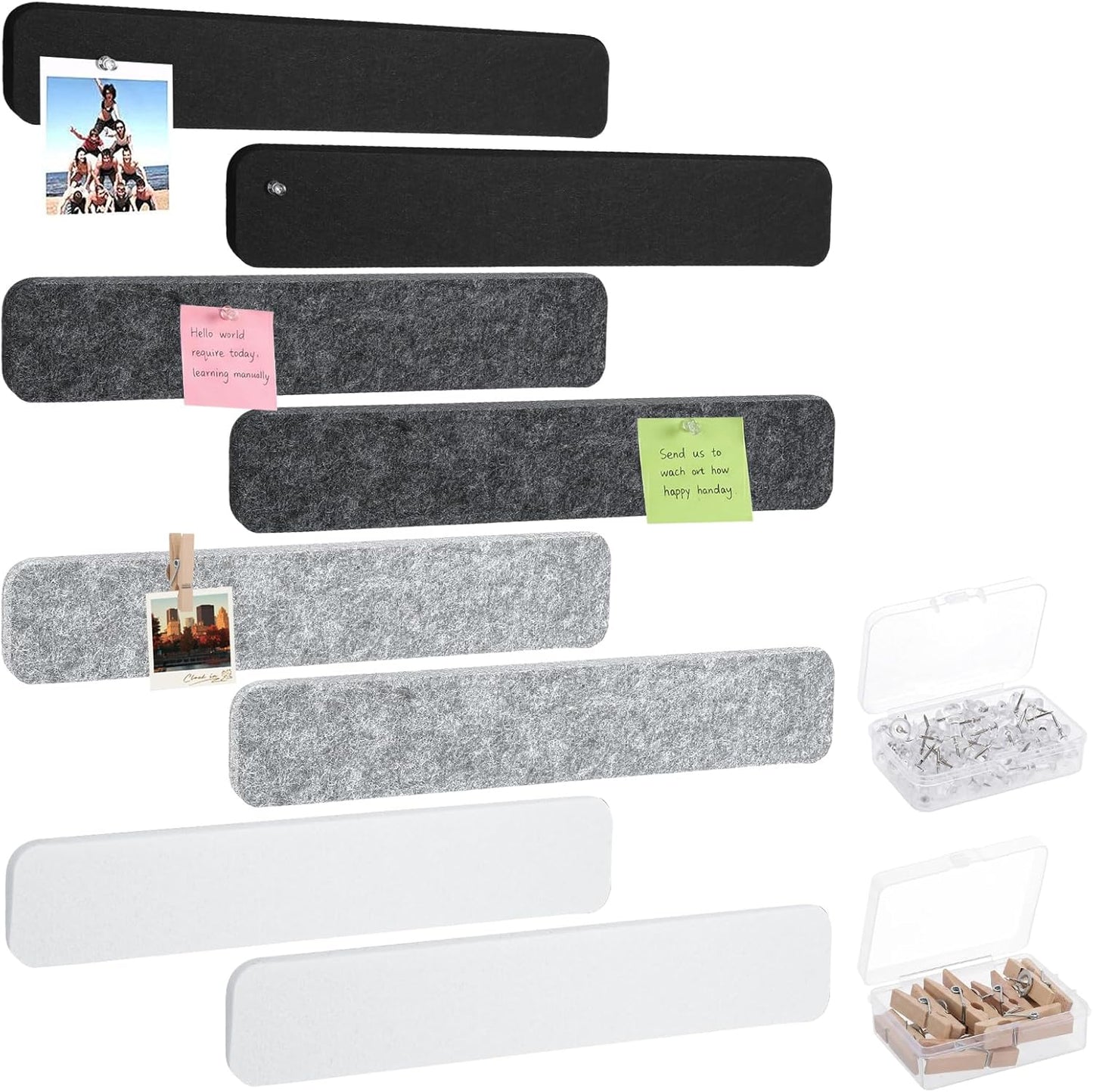 Thboxes 5 Pack Felt Bulletin Board Strips, 13x2 Inch Self Adhesive Felt Pin Boards with 30 Pushpins, Cork Board for Walls Home Office Decor(Black)