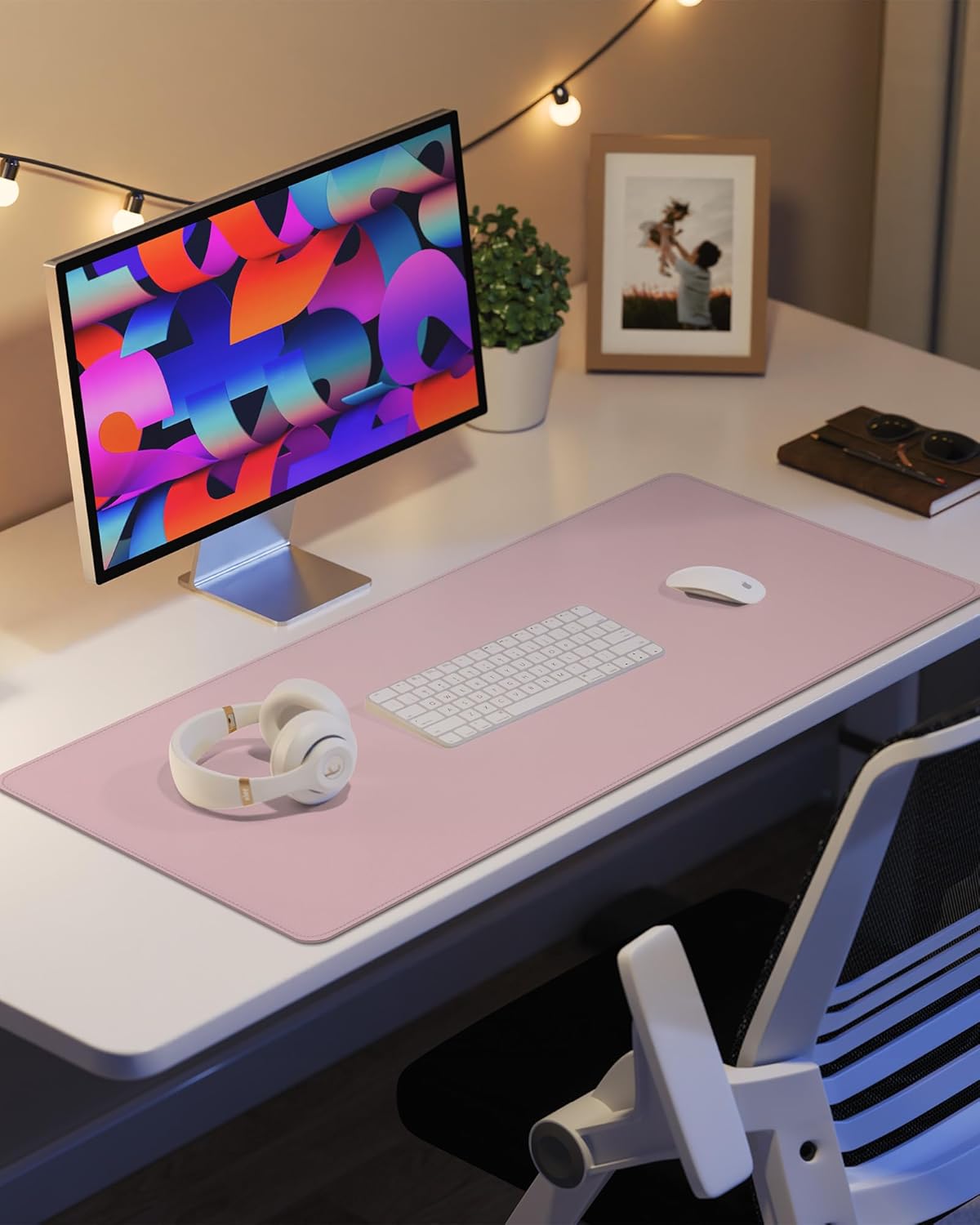 AFIING Desk Pad Protector 23.6" x 13.7" - Non-Slip Waterproof PU Leather Desk Mat for Mouse, Keyboard, Laptop, Office and Home Workspace (Beige)