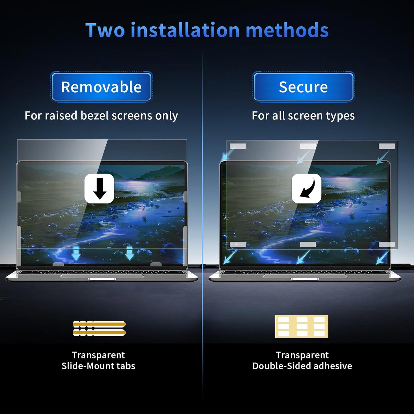 2 Pack- 27 Inch Curved Computer Privacy Screen Filter for 16:9 Widescreen Computer Screen Protector Computer Screen Privacy Shield Anti Glare and Blue Light