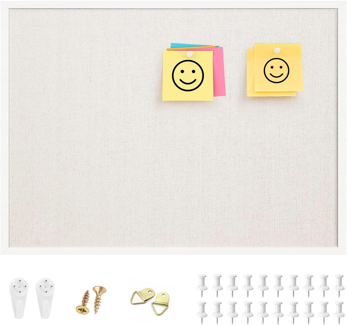 OWLKELA 12"x16" inch Bulletin Board with Linen, White Wood Style Frame, with 10 Pushpins, Linen Cork Board, Ideal for School, Home & Office