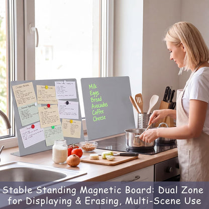 Geyoga 2 Pack Magnetic Bulletin Board with Stand, 16 x 12 Inch Black Magnet Display Board for Memo, Menu, Notes, Photos, for Kitchen Countertop, Office Desk, School