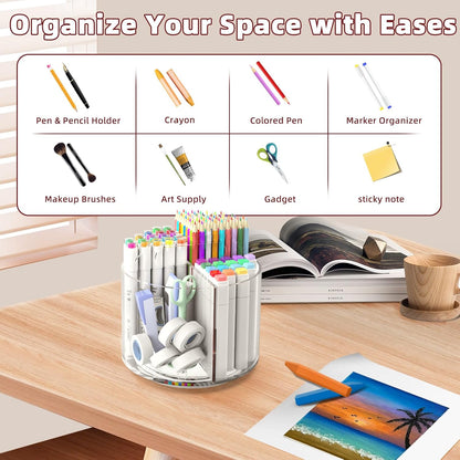 Absonic 250pcs Acrylic Pencil Holder Marker Organizer, 360-Degree Rotating Pen Holder, Crayon Organizers for Kids Pencil Organizer Caddy Art Supply Lazy Susan Organizer for Desk Home School Office