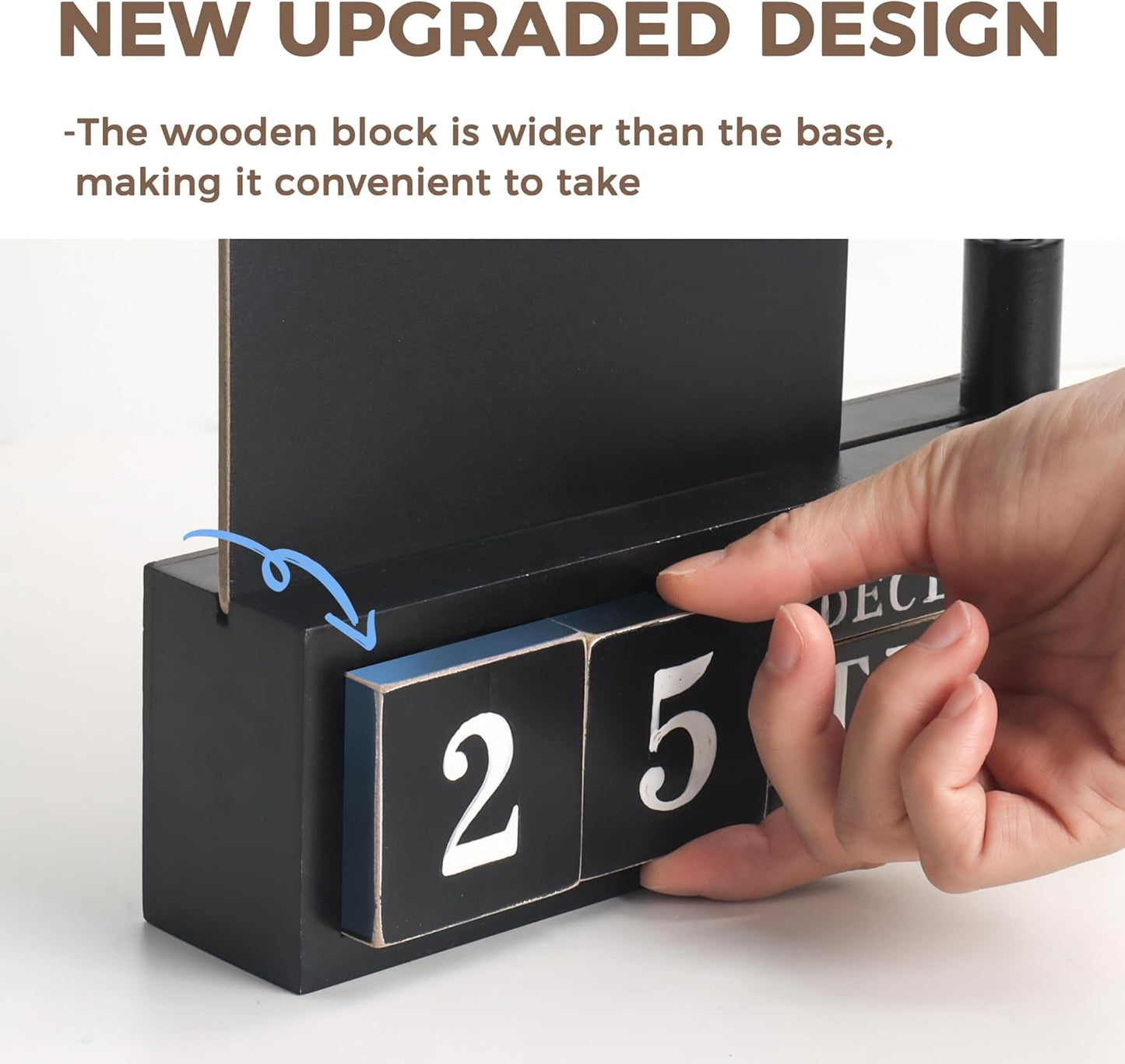 SELEAD Wooden Block Desk Calendar with Chalk Board - Daily Desktop Perpetual Calendar Words Sign Quotes for Home Office Classroom Decor, Teachers Students - Black