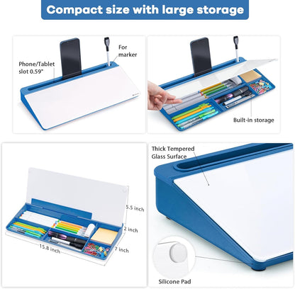 Varhomax Glass Weekly Planner Desk White Board, Desktop Calendar Whiteboard with Storage, to Do List Memo Caddy for Home Office and School Supplies, Black